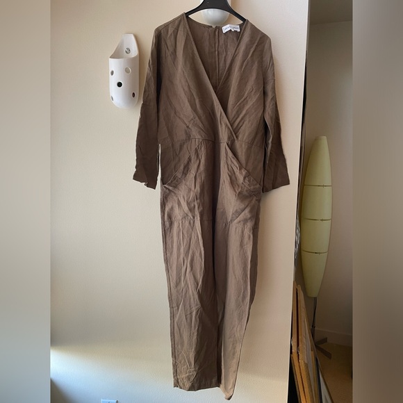 Apiece Apart Khaki Neutral V-Neck Jumpsuit size 2 - Picture 2 of 14